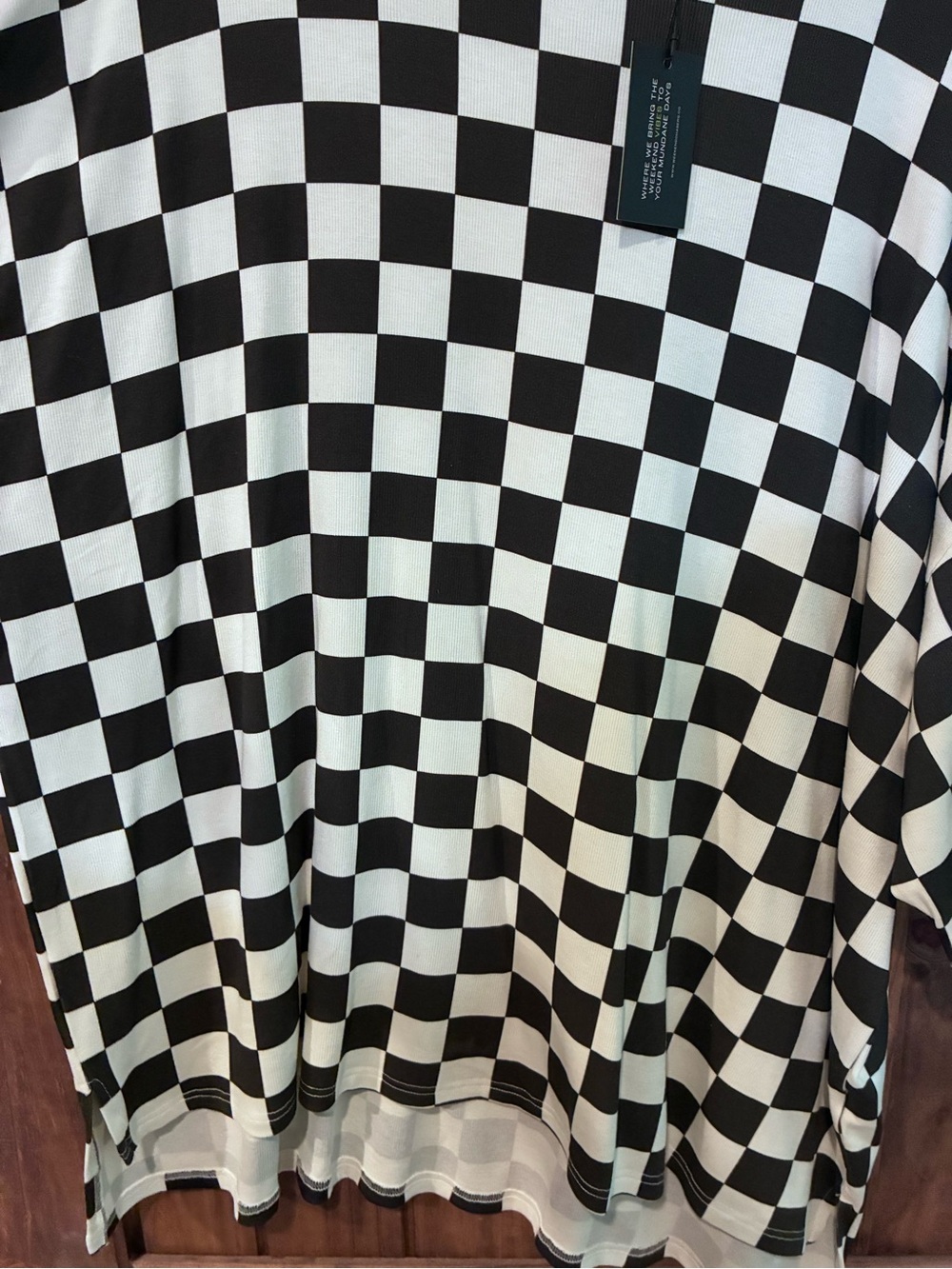Wknd Chasers black & White Checkered Women’s Relaxed Tee - Picture 3 of 4
